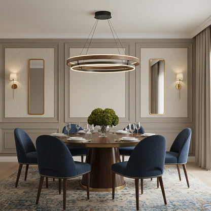 Double Ring Walnut LED Chandelier