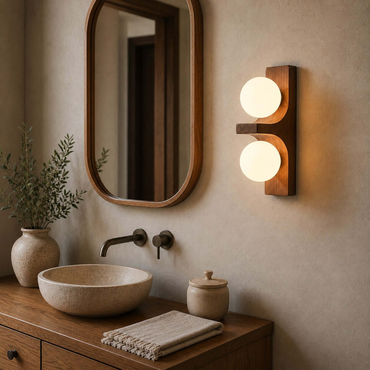Wood Double Globe Wall Light