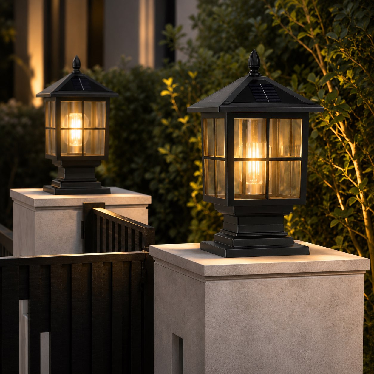 Dual Power Gate Post Lantern