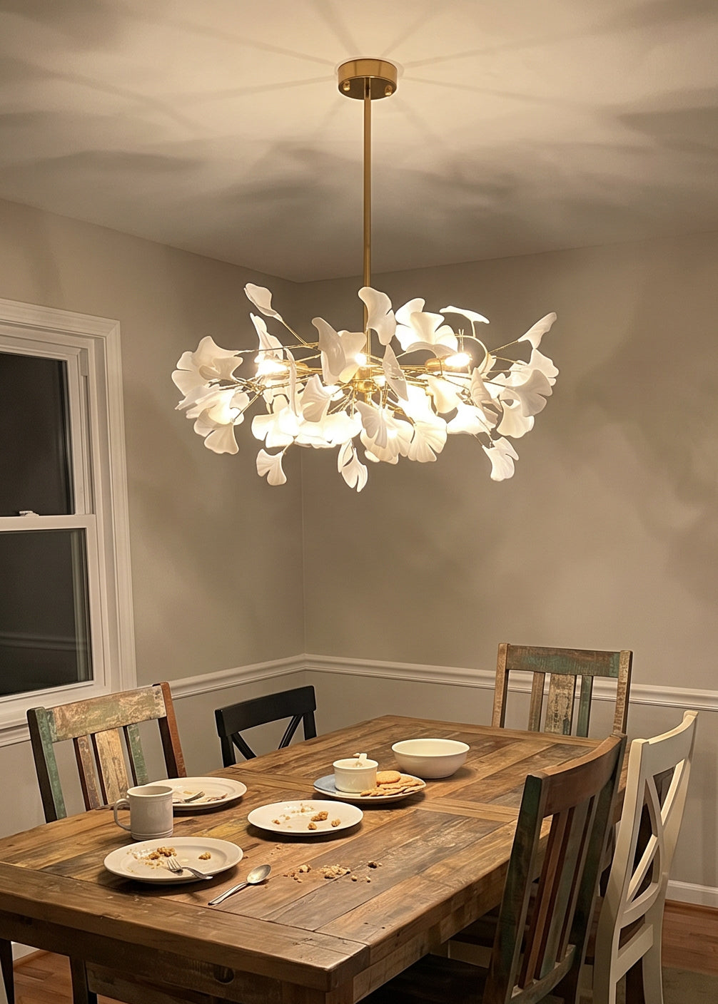 Ceramic Petal Brass Chandelier