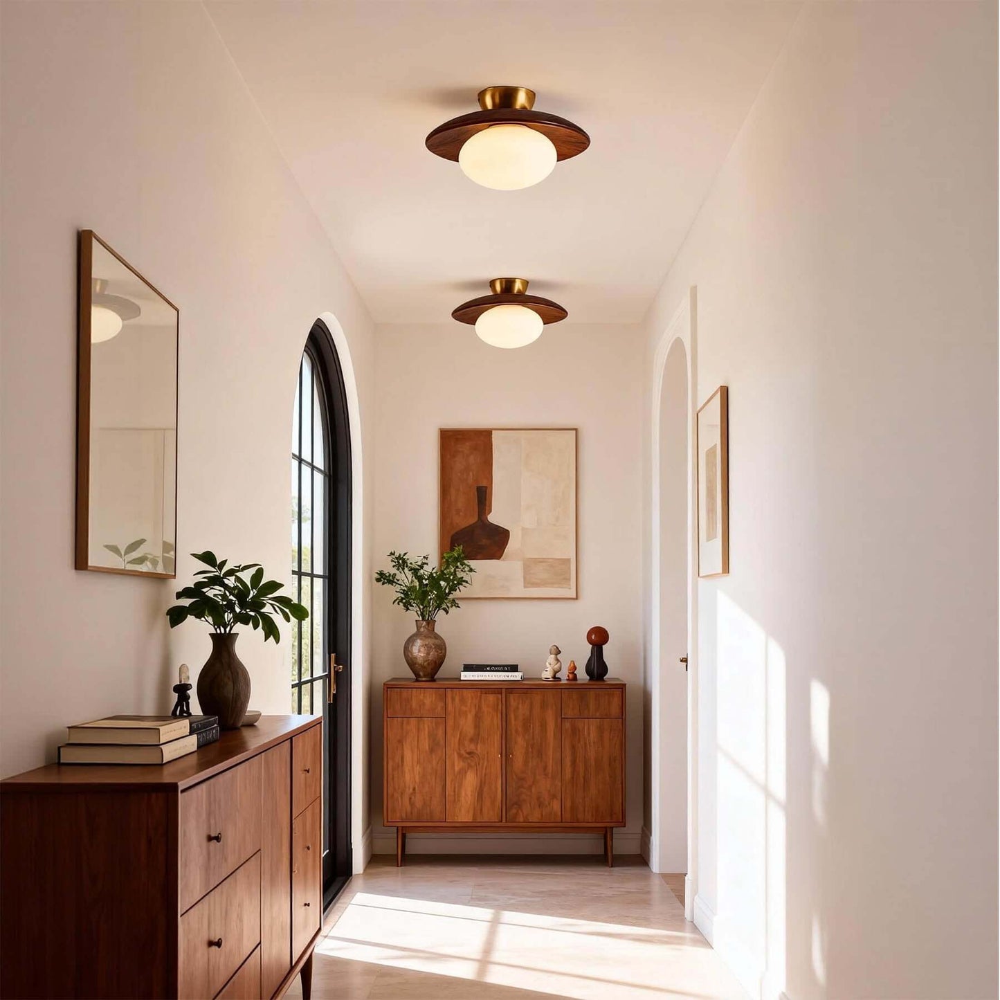 Wood Disc Opal Ceiling Light