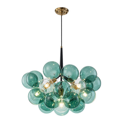 Teal Bubble Glass Brass Chandelier