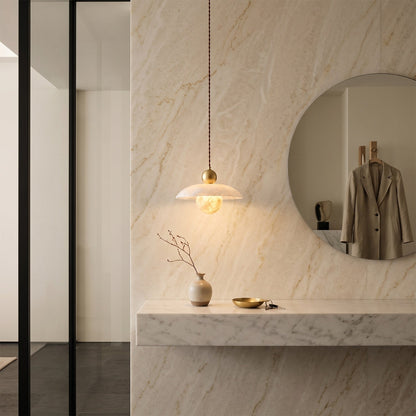Alabaster Sphere Brass Pendant Light