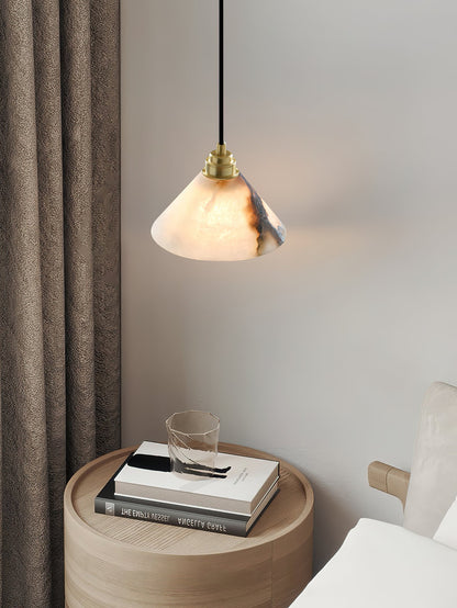 Alabaster Cone Brass Pendant Light
