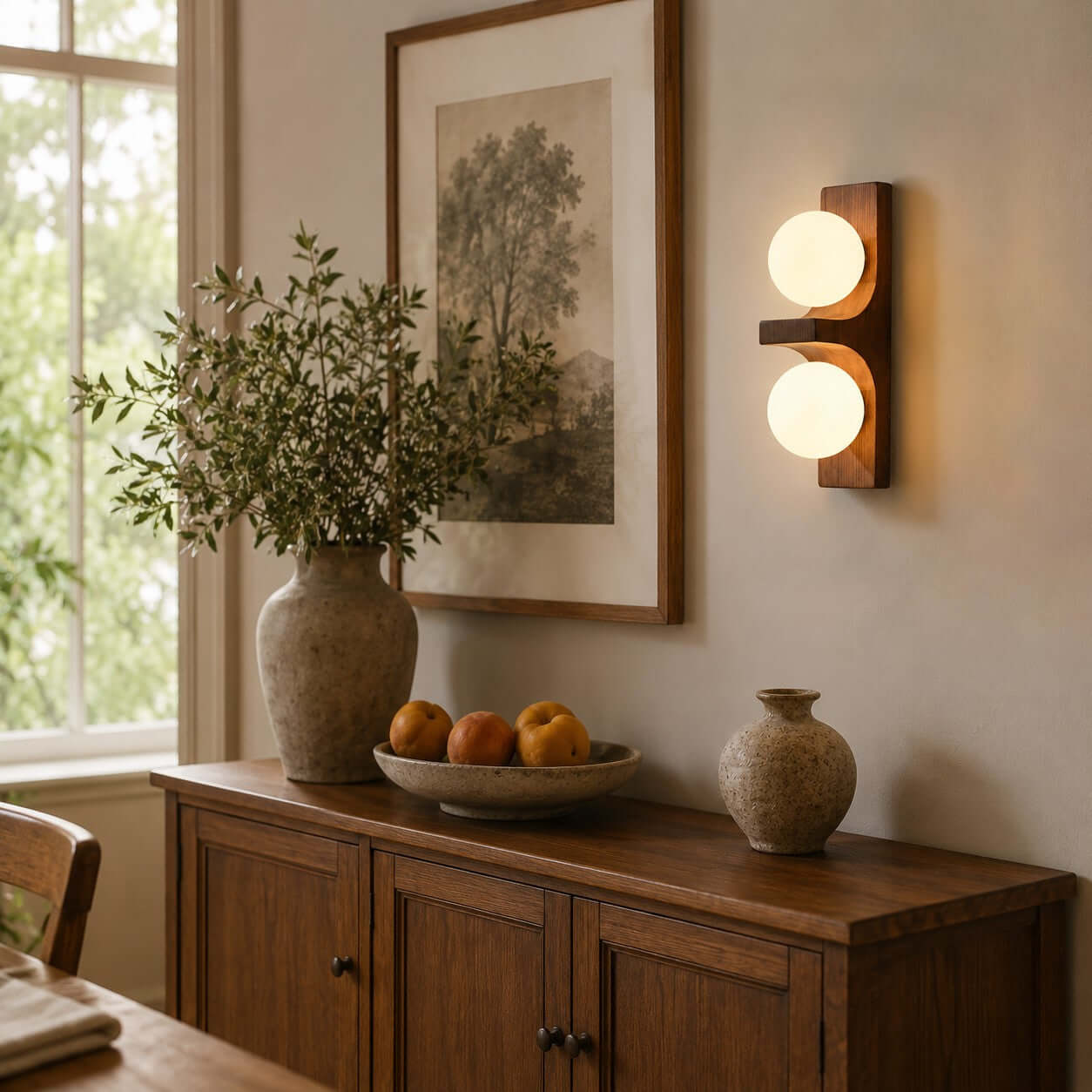 Wood Double Globe Wall Light