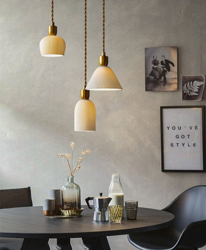 Ribbed Ceramic Copper Pendant Light