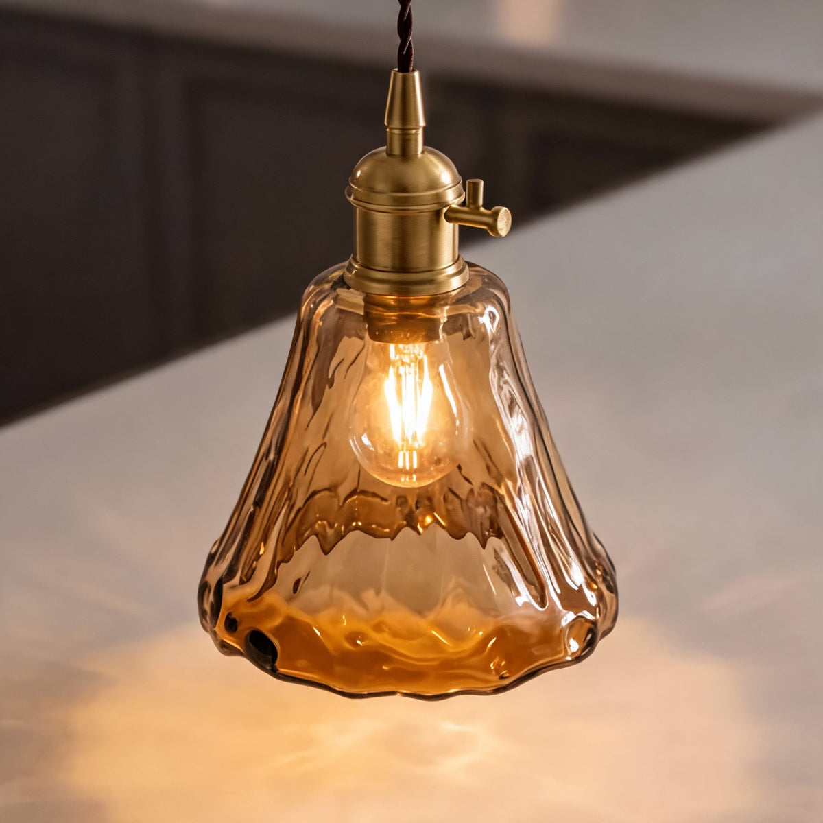 Vintage Brass Amber Pendant Light