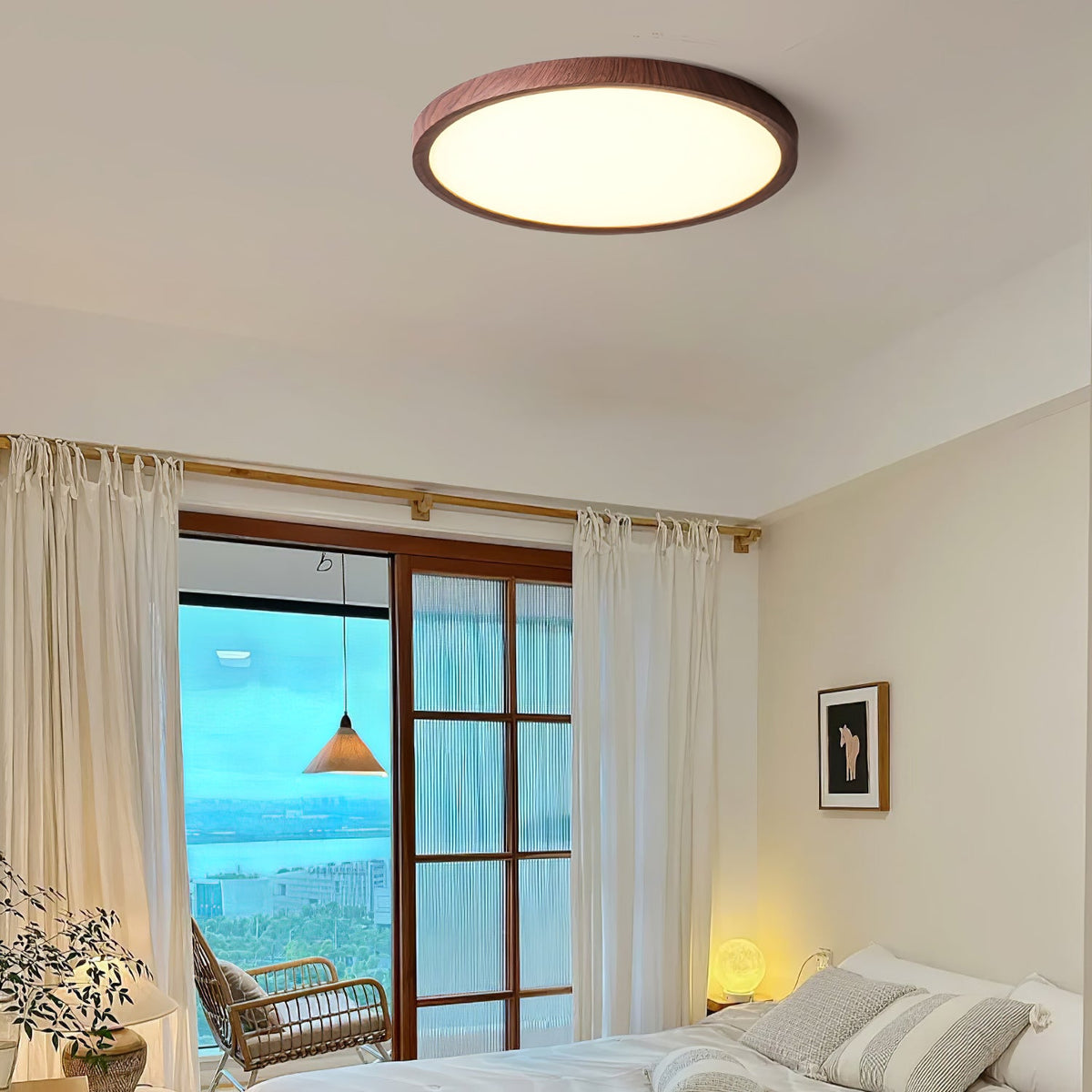 Slim Walnut Flush Ceiling Light