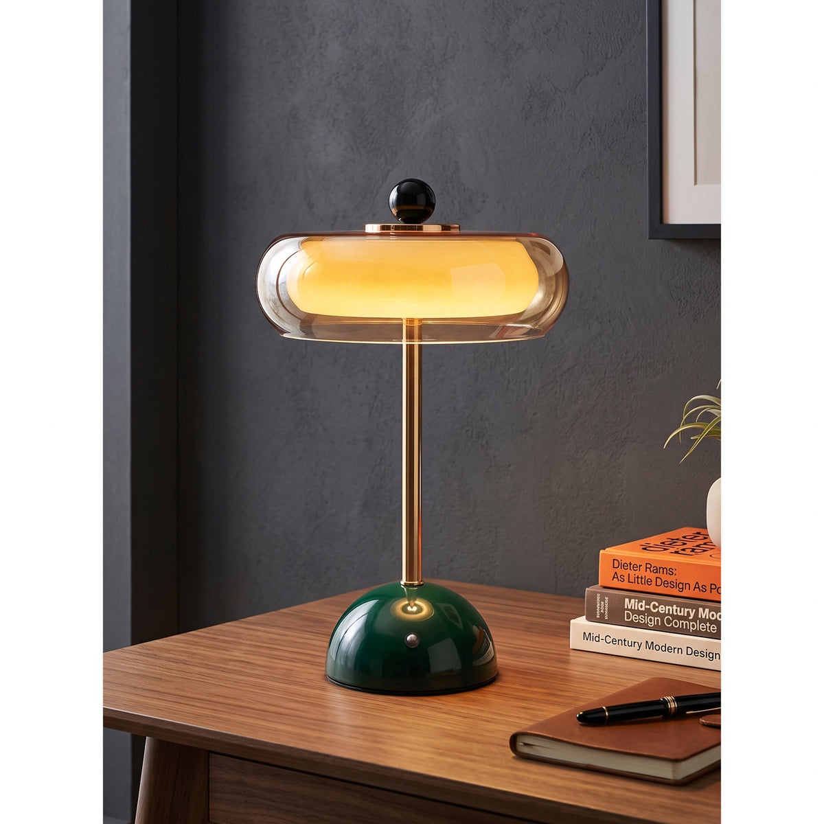 Green Glass Brass Table Lamp