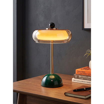 Green Glass Brass Table Lamp