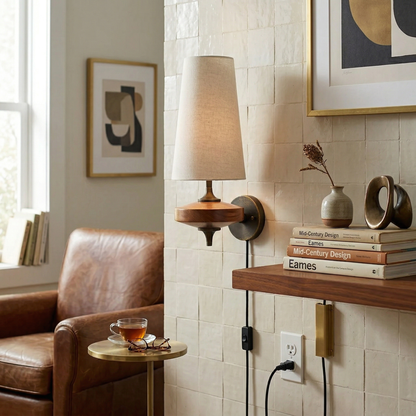 Walnut Brass Plug-In Wall Light