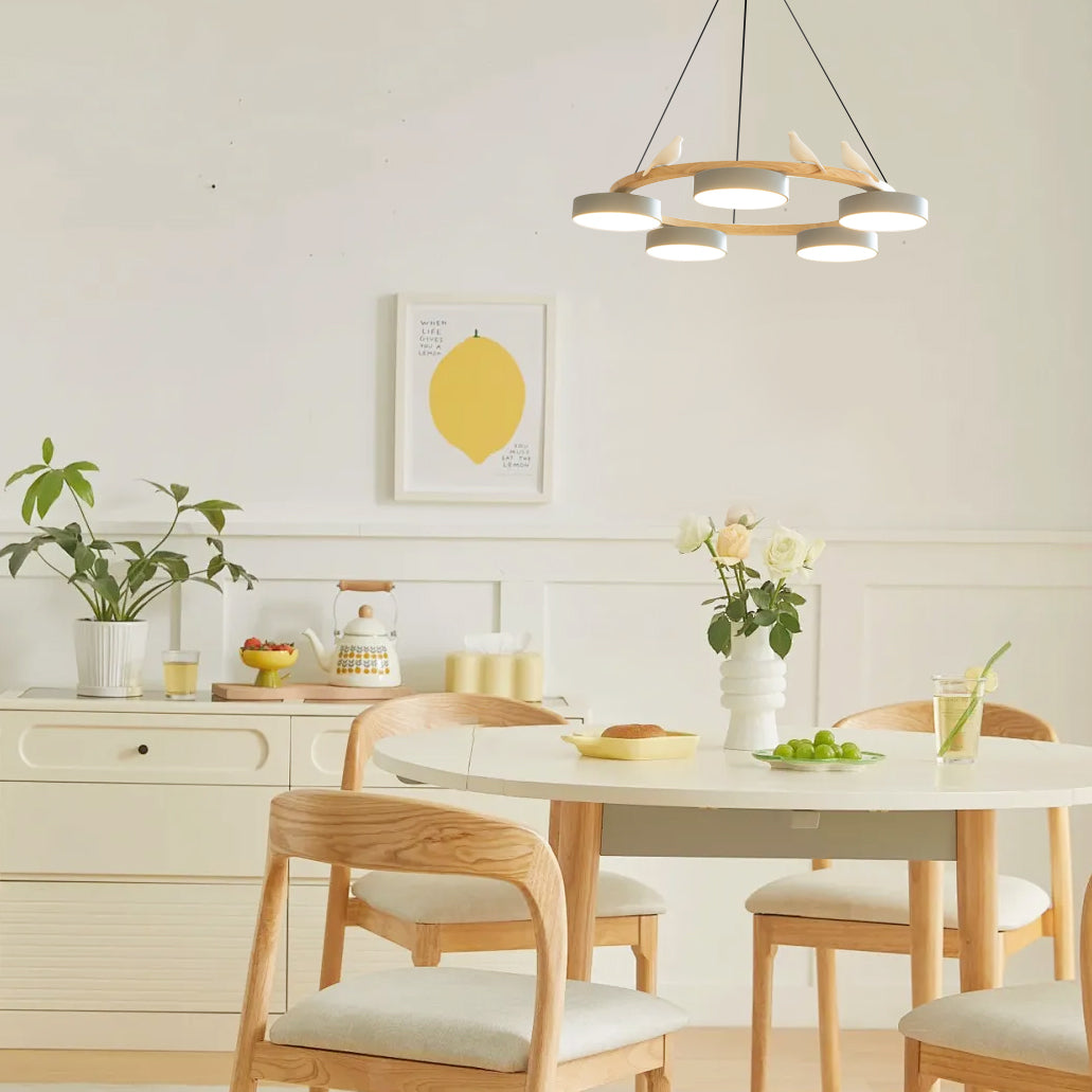 Round Wooden Bird Chandelier
