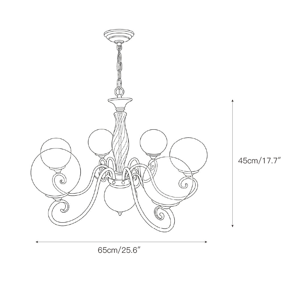 Scrolled Brass Globe Chandelier