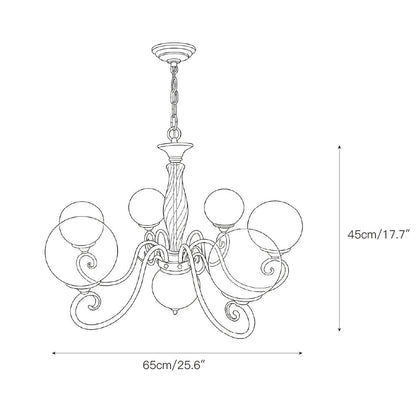Scrolled Brass Globe Chandelier