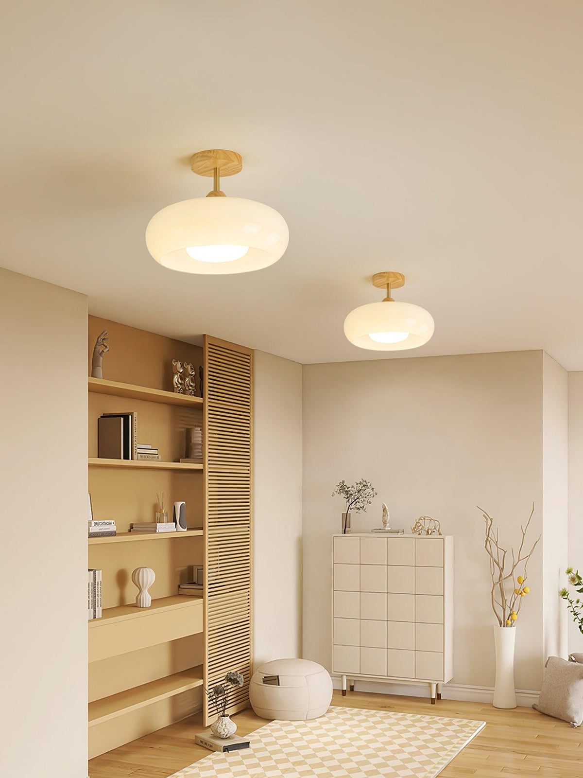 Oval Glass Wood Ceiling Light