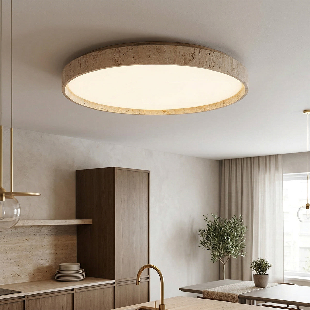 Walnut Travertine Disc Ceiling Light