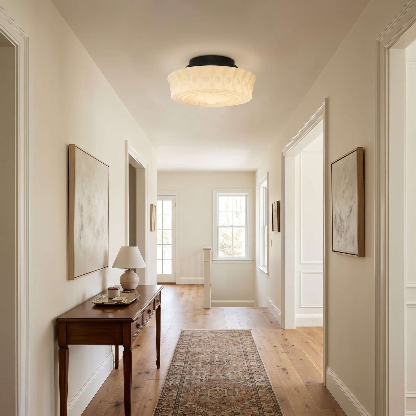 Scalloped Milk Glass Ceiling Light