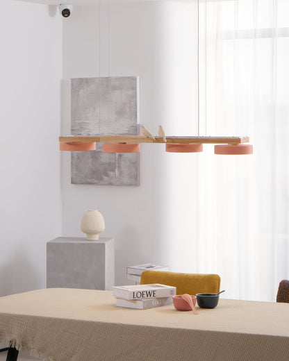 Linear Bird Motif Wood Chandelier
