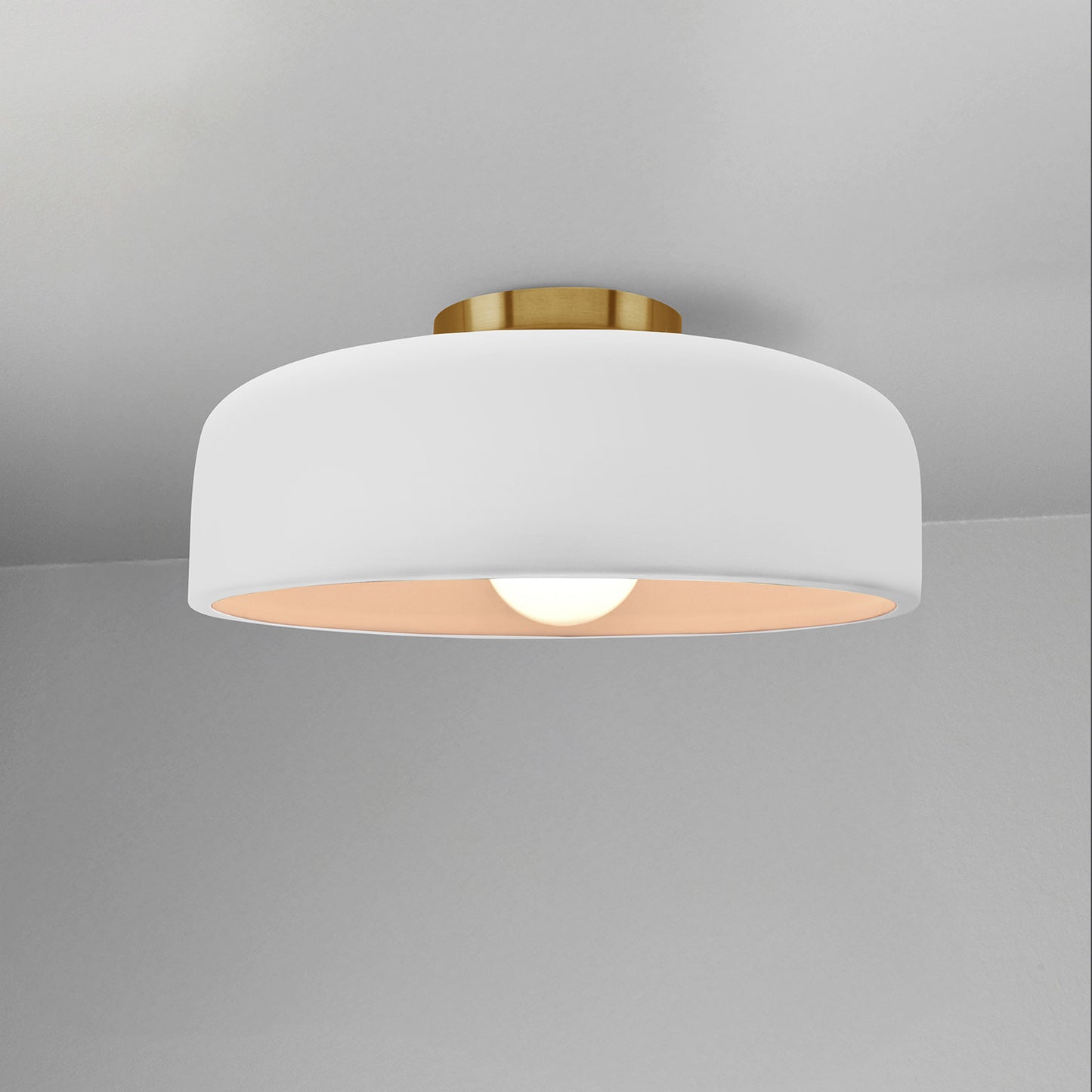 Ceramic Drum Semi-Flush Ceiling Light