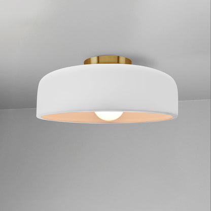 Ceramic Drum Semi-Flush Ceiling Light