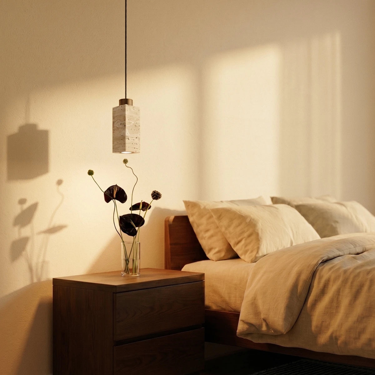 Slim Travertine Wood Pendant Light