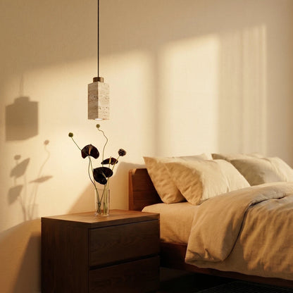Slim Travertine Wood Pendant Light