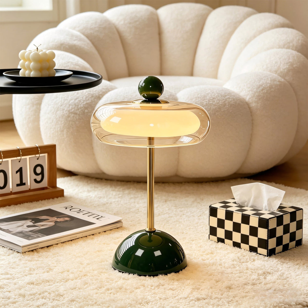 Green Glass Brass Table Lamp