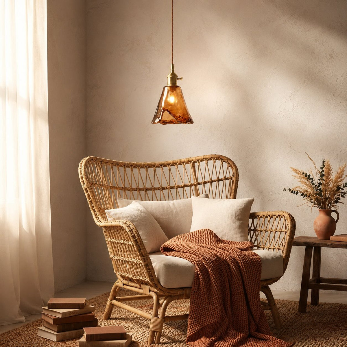 Vintage Brass Amber Pendant Light