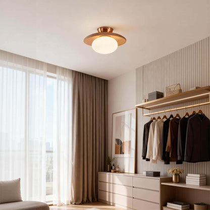 Wood Disc Opal Ceiling Light