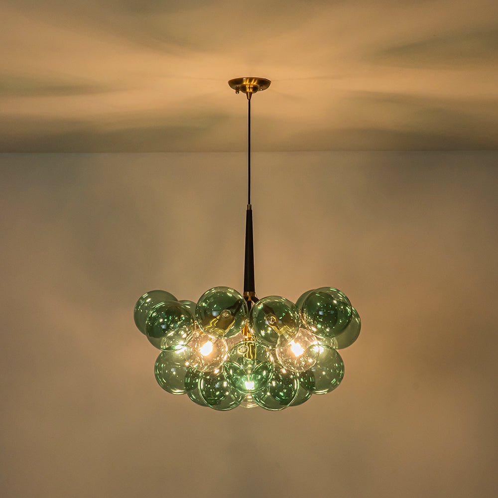 Teal Bubble Glass Brass Chandelier