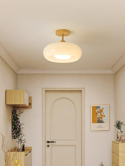 Oval Glass Wood Ceiling Light