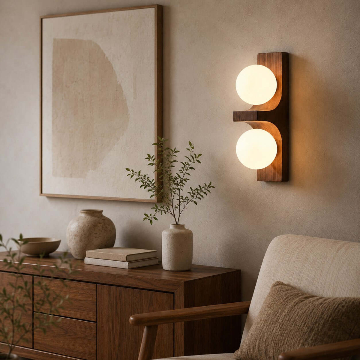 Wood Double Globe Wall Light