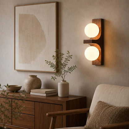 Wood Double Globe Wall Light