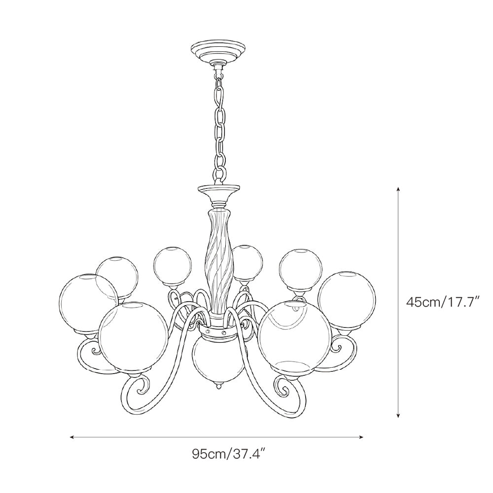 Scrolled Brass Globe Chandelier