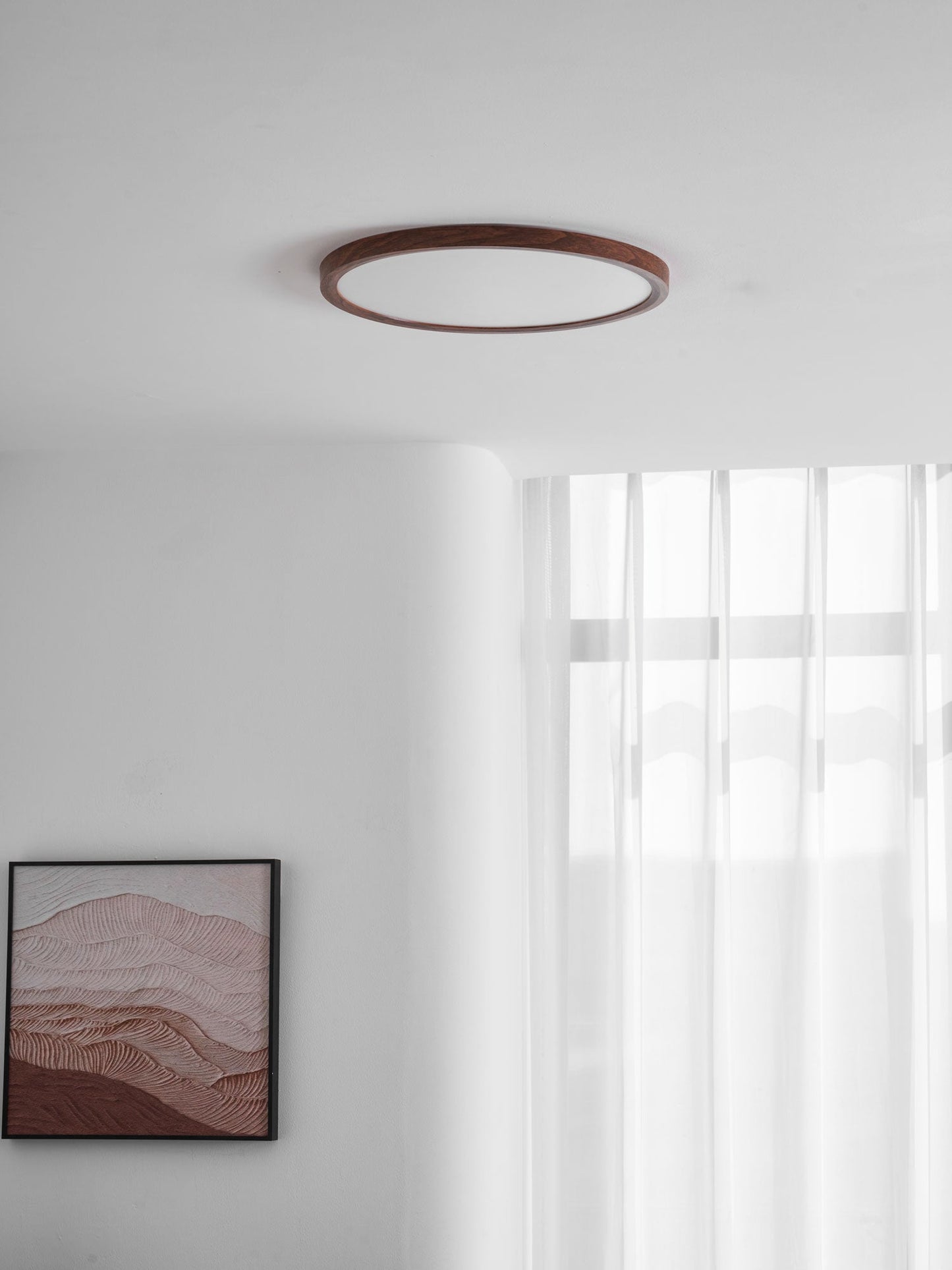 Slim Walnut Flush Ceiling Light