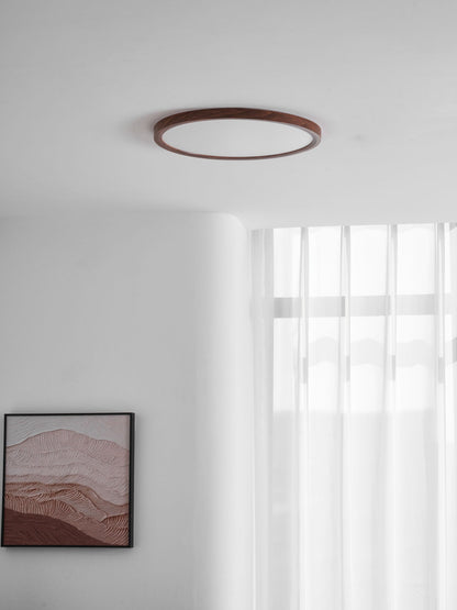 Slim Walnut Flush Ceiling Light