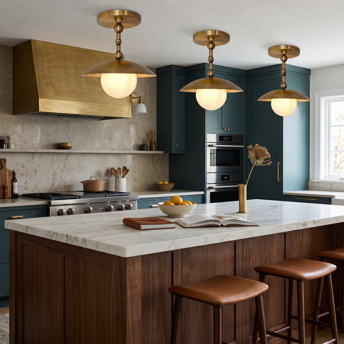 Brass Dome Semi-Flush Ceiling Light