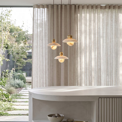 Alabaster Sphere Brass Pendant Light