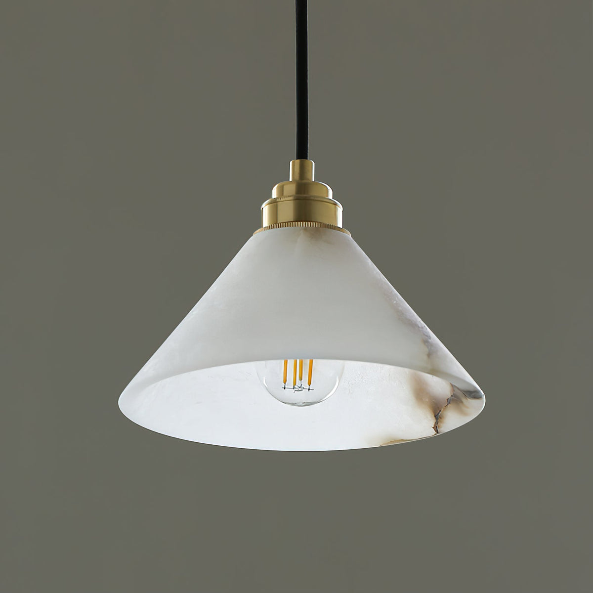 Alabaster Cone Brass Pendant Light