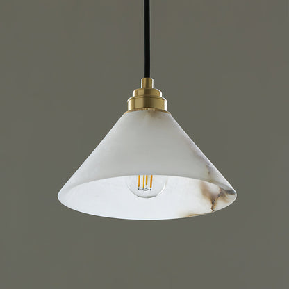 Alabaster Cone Brass Pendant Light