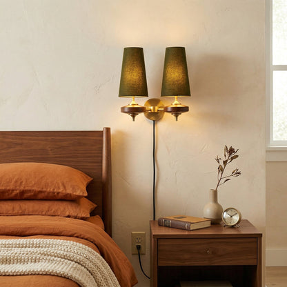 Walnut Brass Plug-In Wall Light