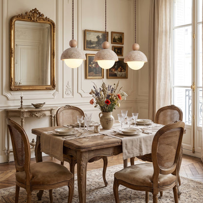 Travertine Dome Wood Pendant Light