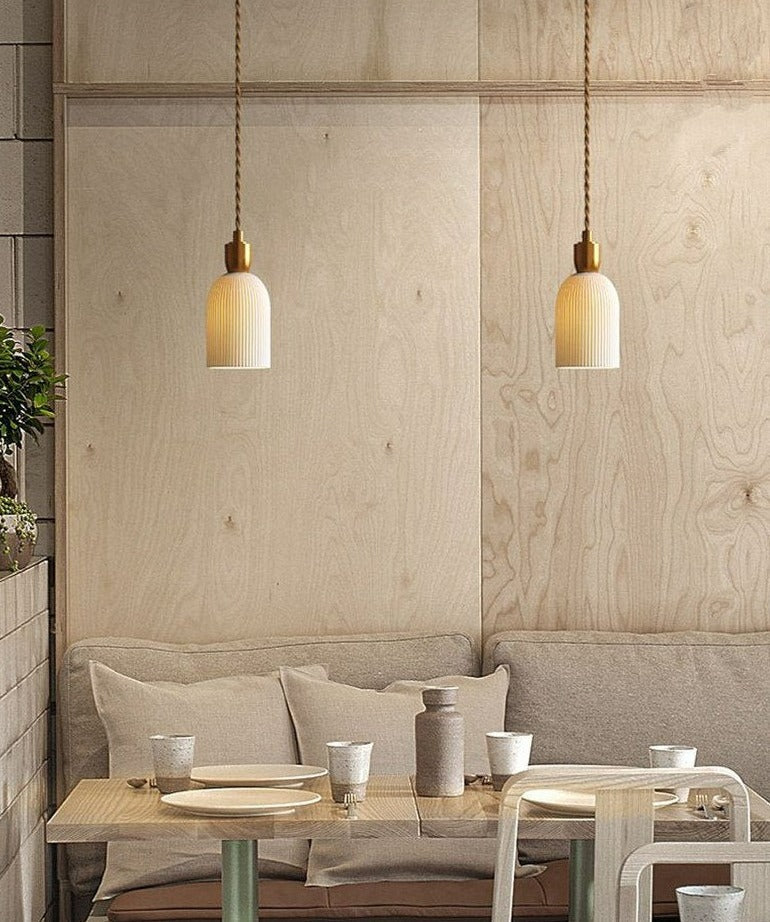 Ribbed Ceramic Copper Pendant Light