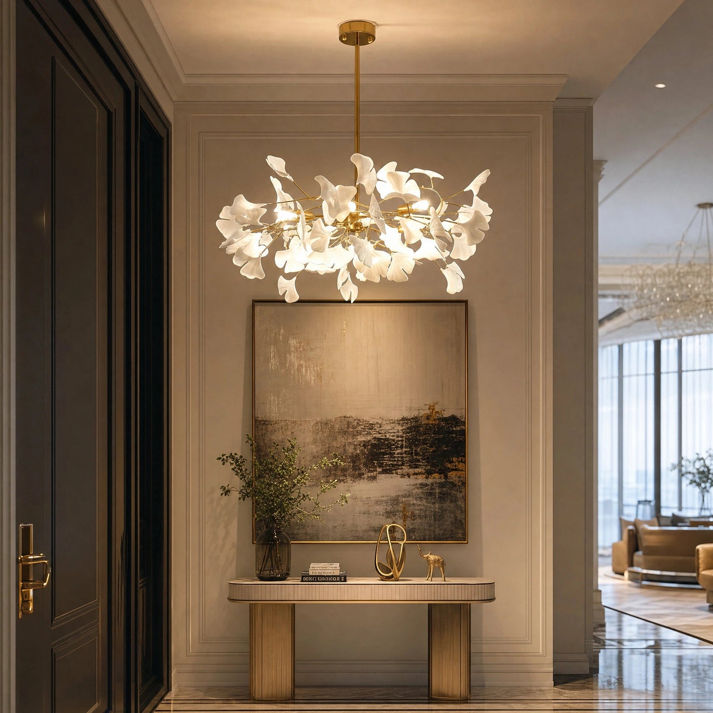 Ceramic Petal Brass Chandelier