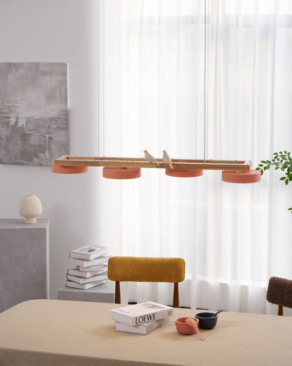 Linear Bird Motif Wood Chandelier