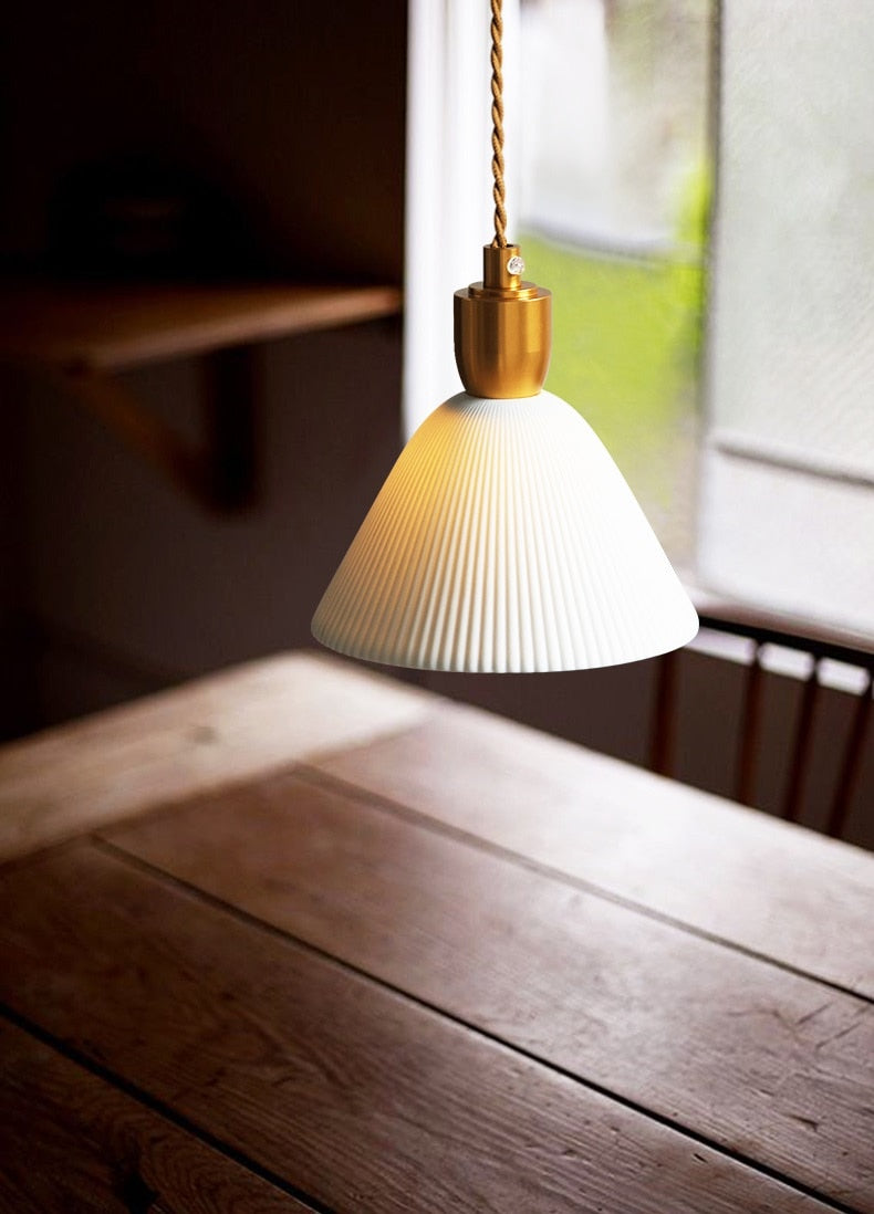 Ribbed Ceramic Copper Pendant Light