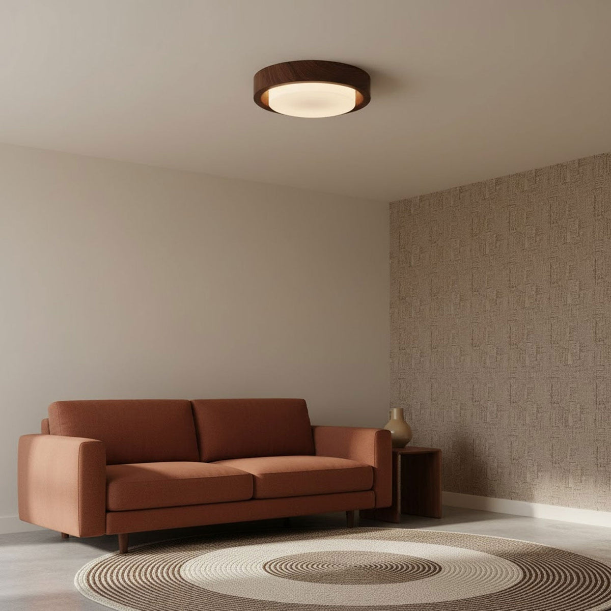 Round Wood Glass Ceiling Light