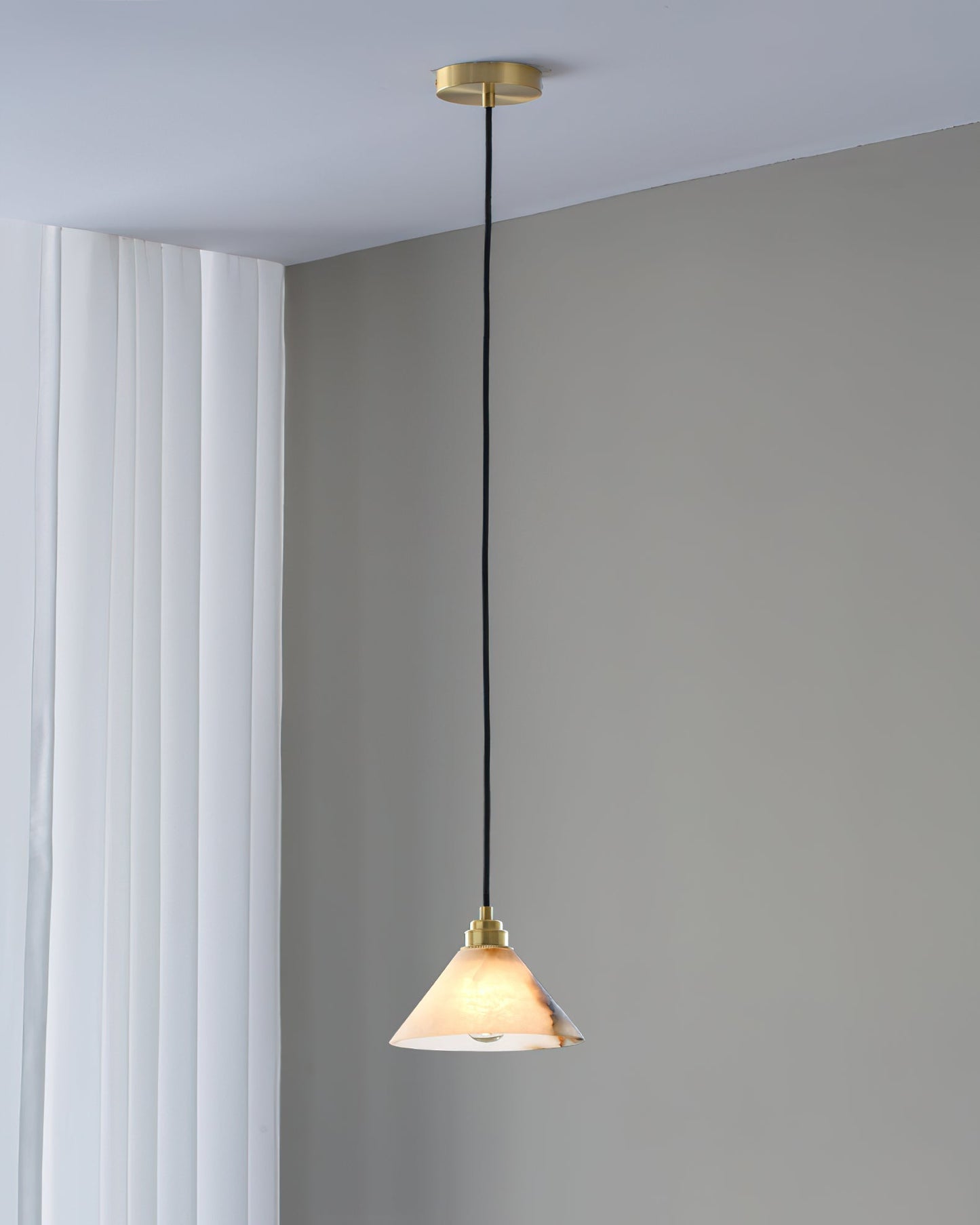Alabaster Cone Brass Pendant Light