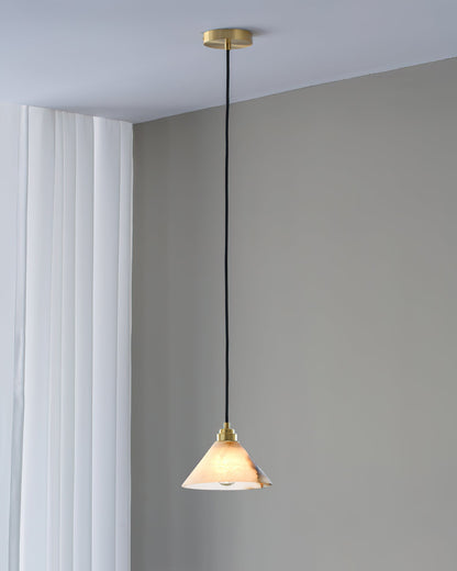Alabaster Cone Brass Pendant Light