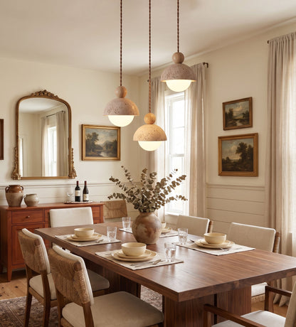 Travertine Dome Wood Pendant Light